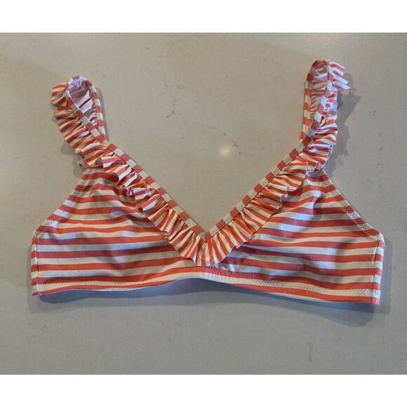J Crew Size Small Striped Bikini Top Ruffle Trim Preppy Retro Resort - Picture 1 of 7